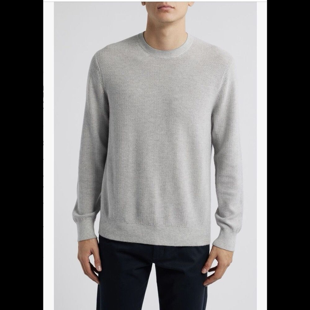Vince Geo Jacquard Wool Cotton Cashmere Blend Crewneck Sweater Gray Mens XXL NWT
